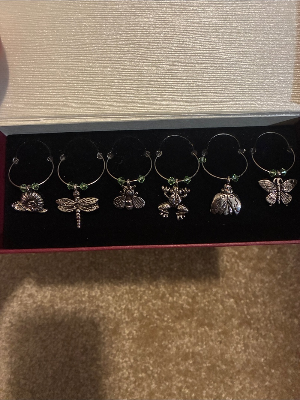 Garden Creatures Silver Tone Wine Glass Charms - Set of 6